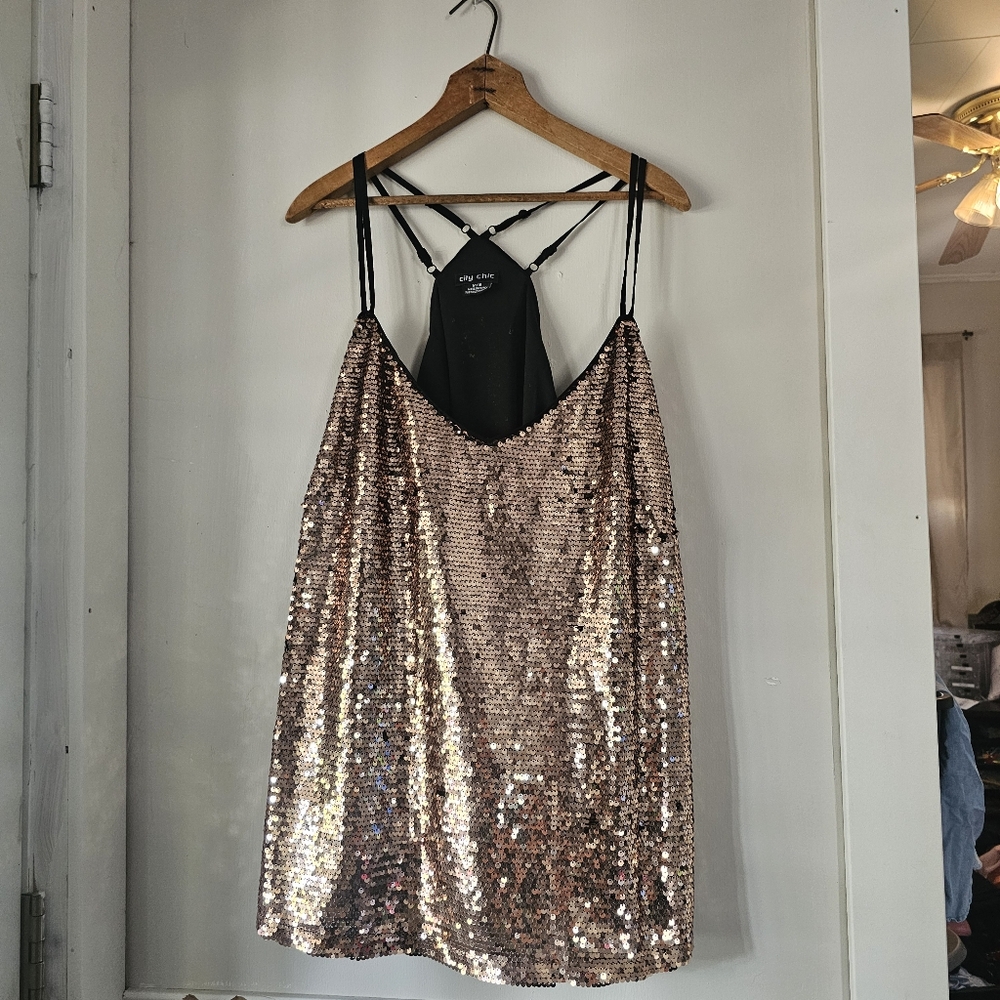 City Chic Sequin Party Top Rose Gold Adjustable Straps Size 18